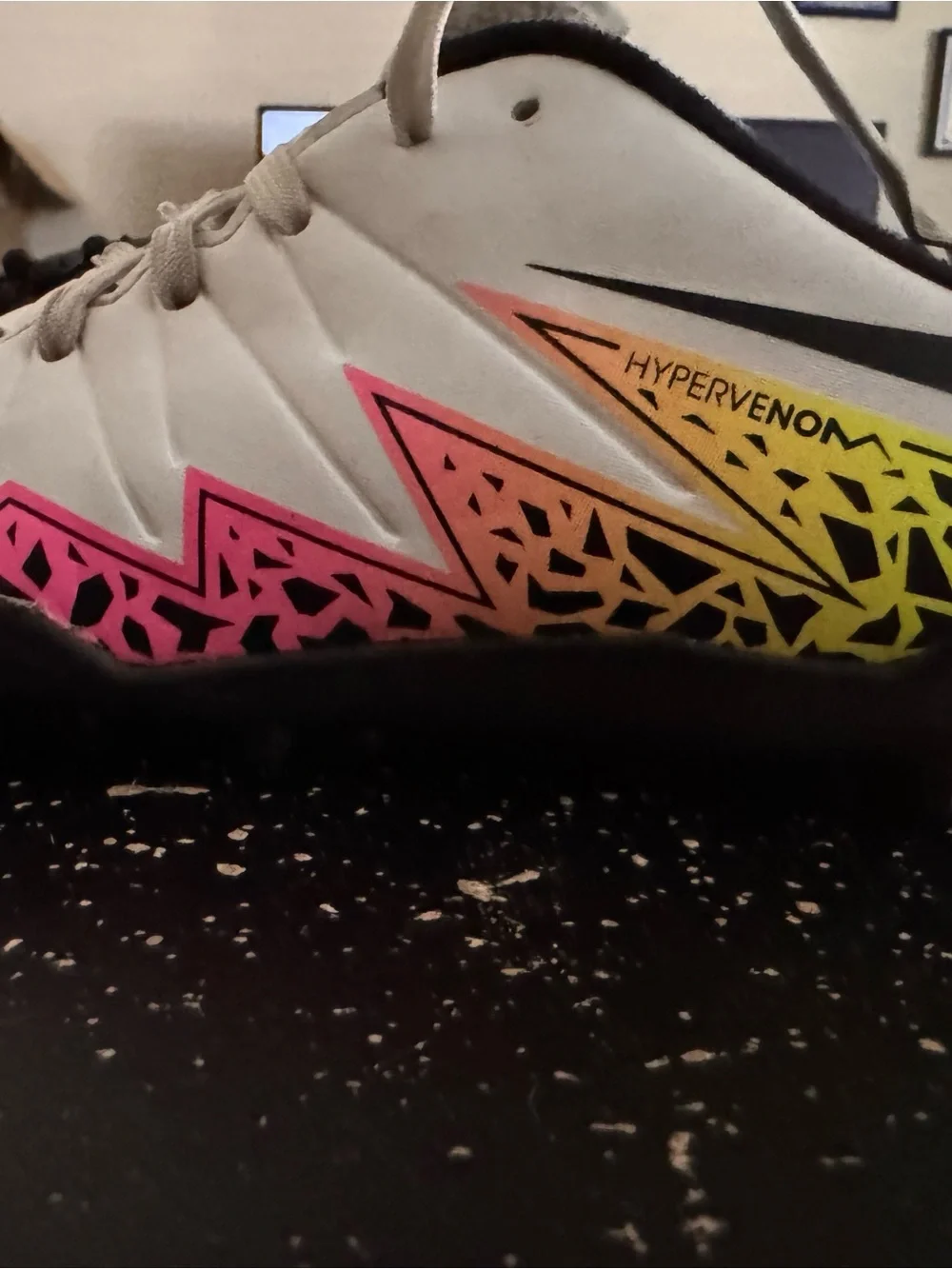 Nike White Indoor Soccer Cleats with Pink and Orange Graphic Accents